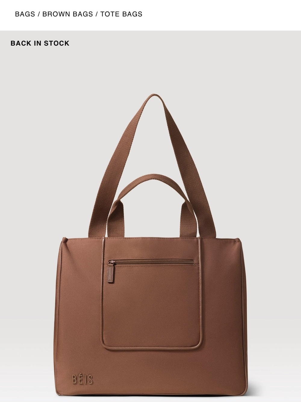 BNWT BEIS Maple Brown East West Travel Tote with Front Zip Pocket